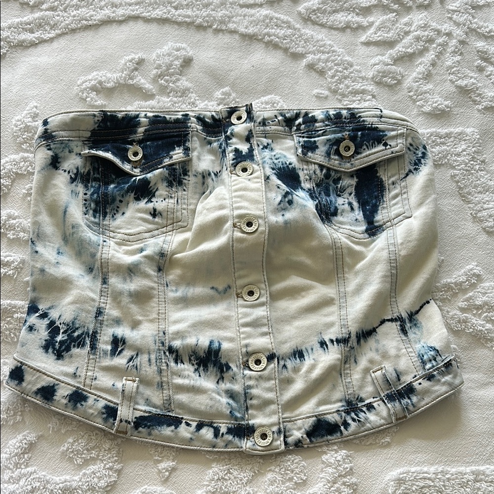 GUESS Tie-Dye Denim Corset Top